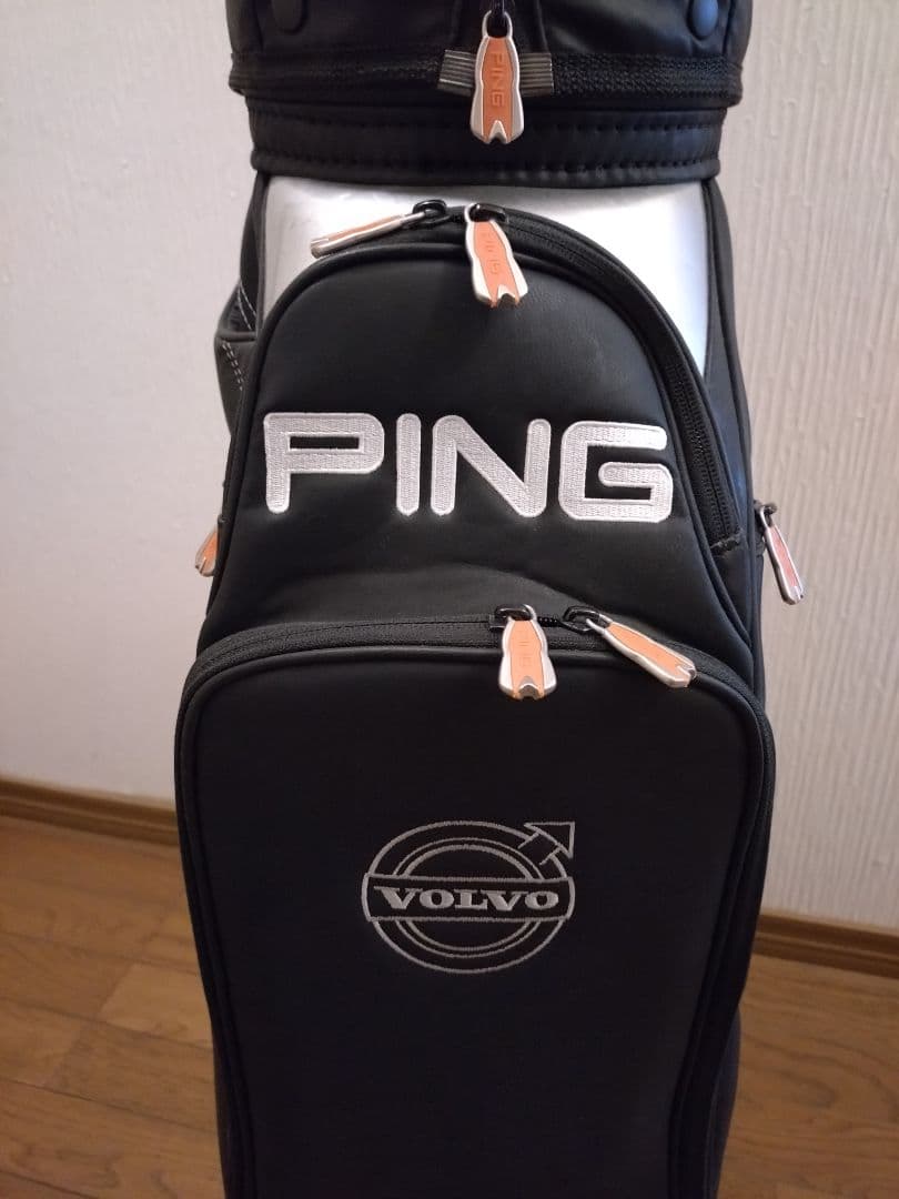 【Lion様】希少PING キャディバッグ ブラック/ホワイトボルボ刺繍入非売品