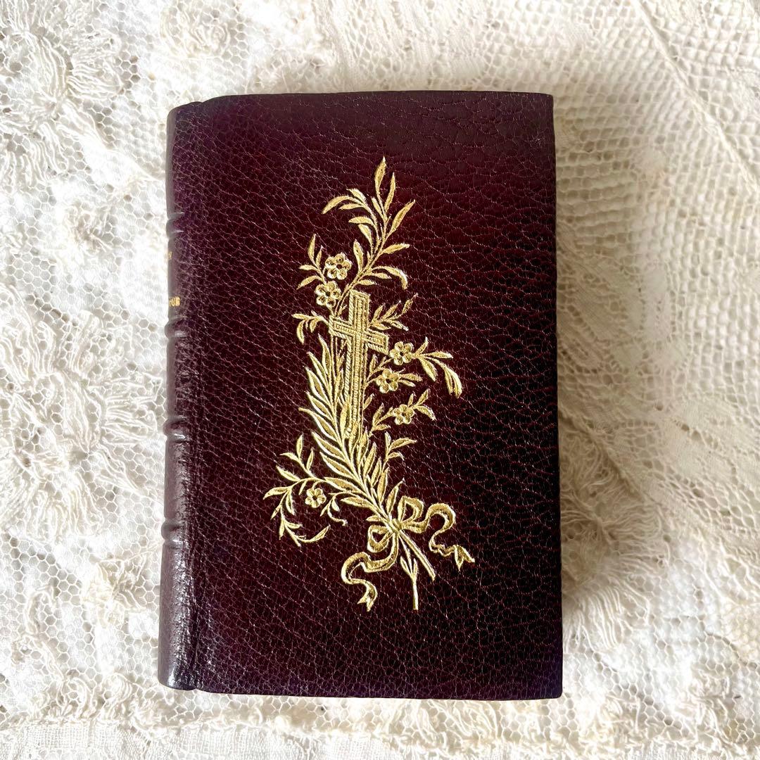 19世紀の小さな本　1892年　ミニブック　レザー金彩祈祷書フランスアンティーク