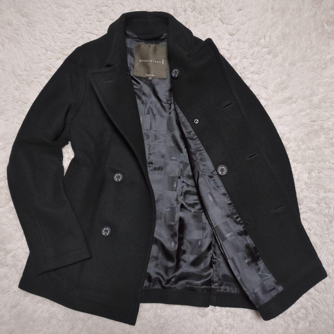美品！MACKINTOSH　ウールメルトンピーコート　36　ダブル　黒　ロゴ裏地