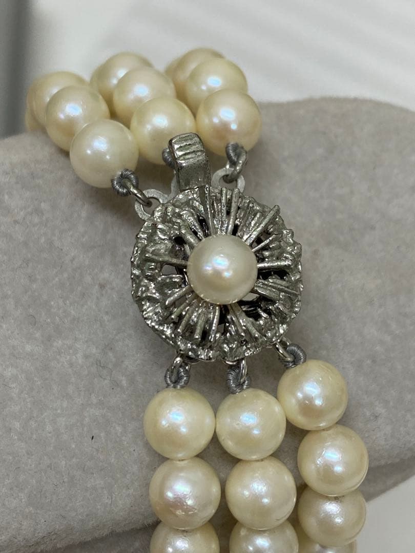 3-2967 本真珠　アコヤ真珠・3連ブレスレット　silver