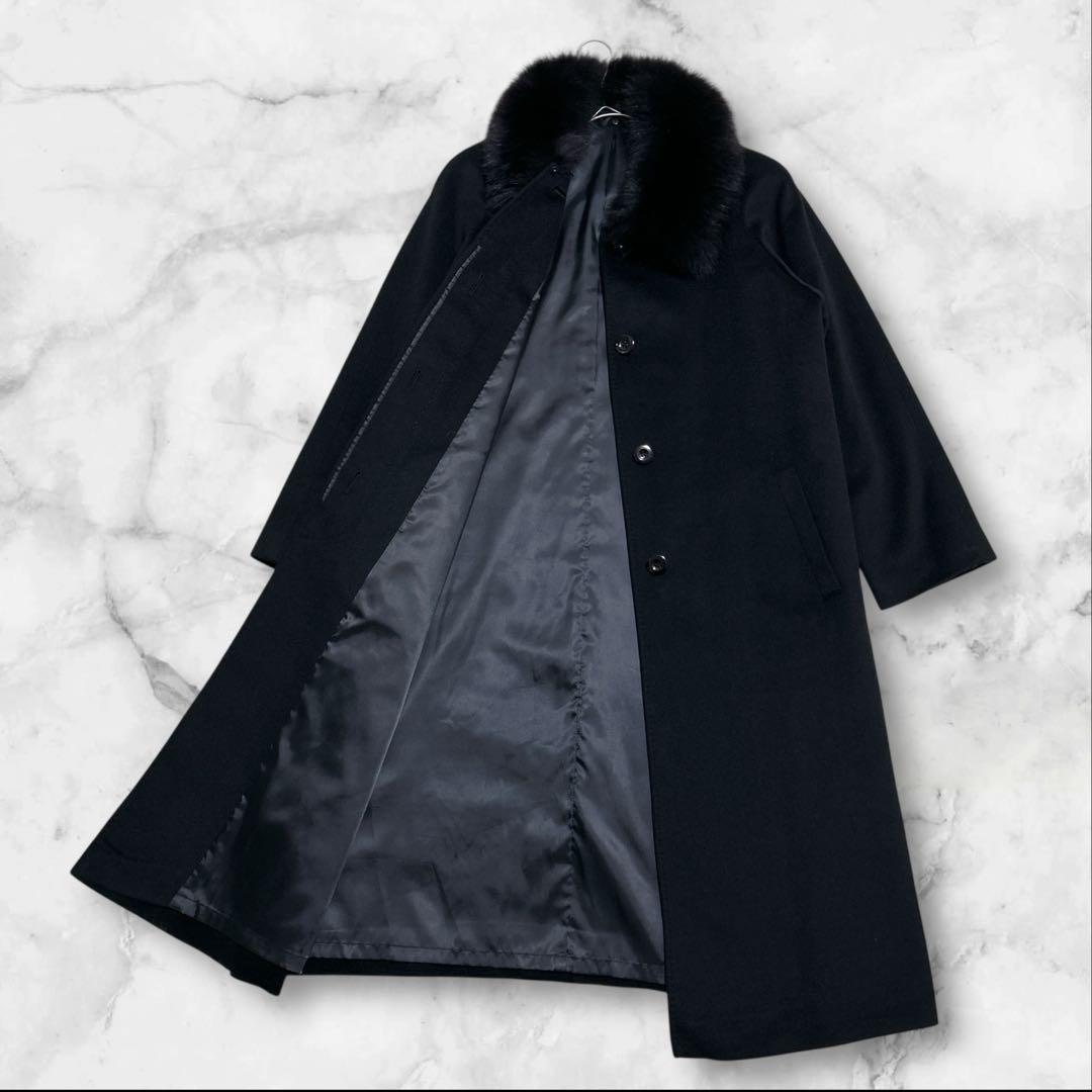 極美品✨カシミヤ100% ロングコート ファー　取り外し可能 2way ブラック