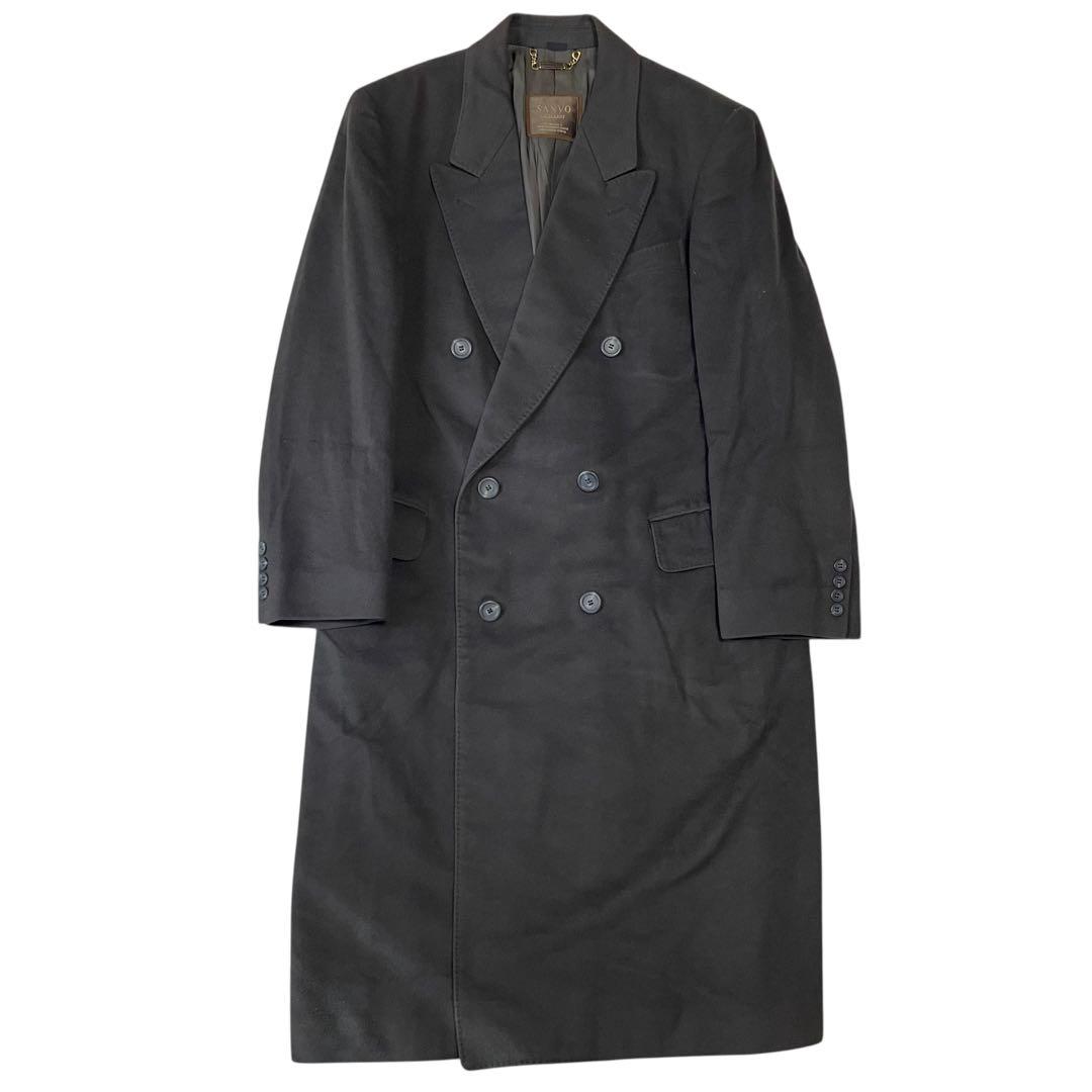 カシミヤ100%【SANYO】マキシ丈ダブルチェスターコート チャコール XL