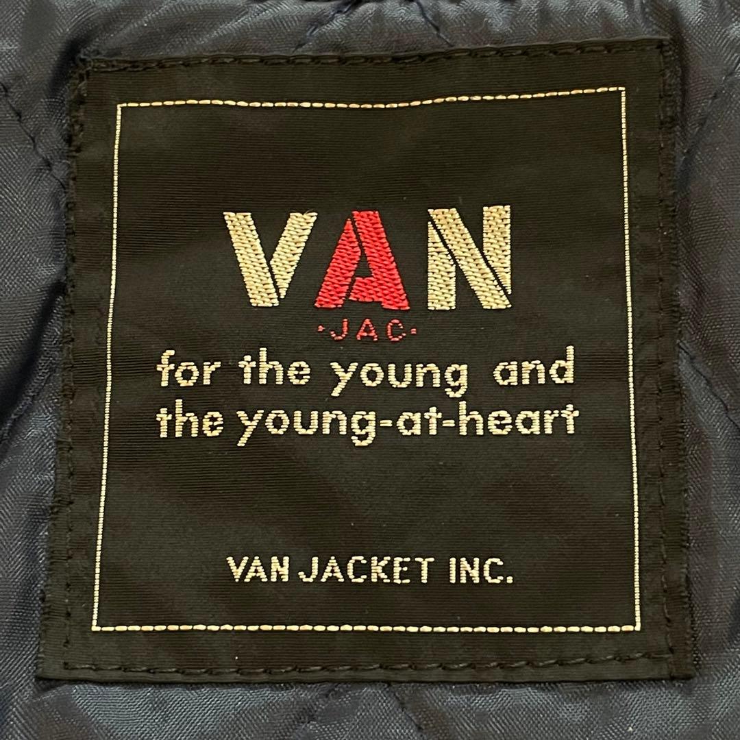 ヴァンヂャケット　スタジャン　レザー袖　ウールボディ　ネイビー×アイボリー　L