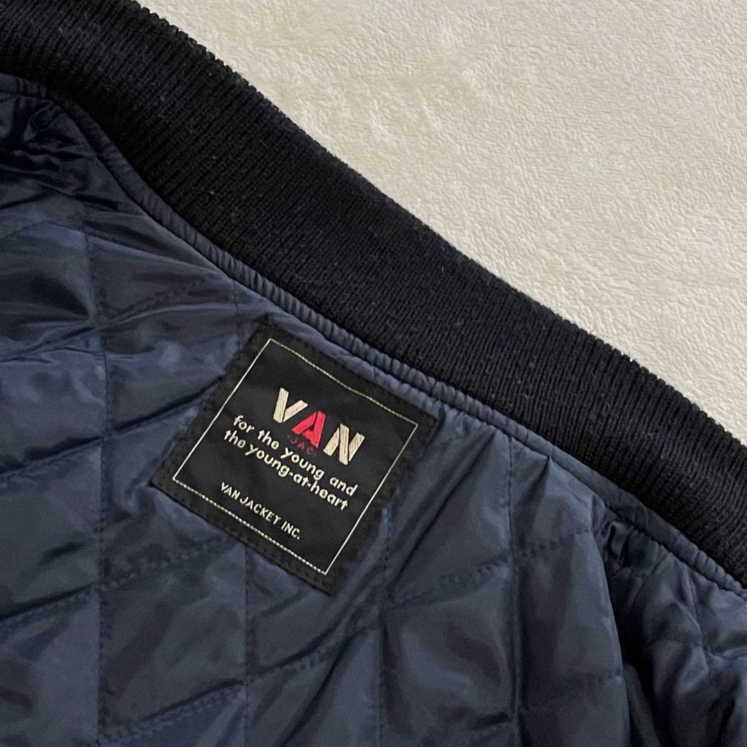 ヴァンヂャケット　スタジャン　レザー袖　ウールボディ　ネイビー×アイボリー　L