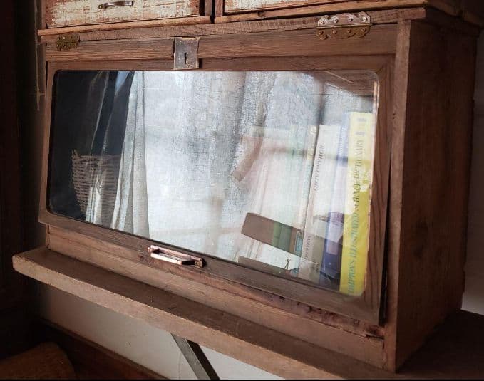 ◎週末限定◎古材,レトロガラス戸,古金具『パタパタ扉キャビネット』未使用