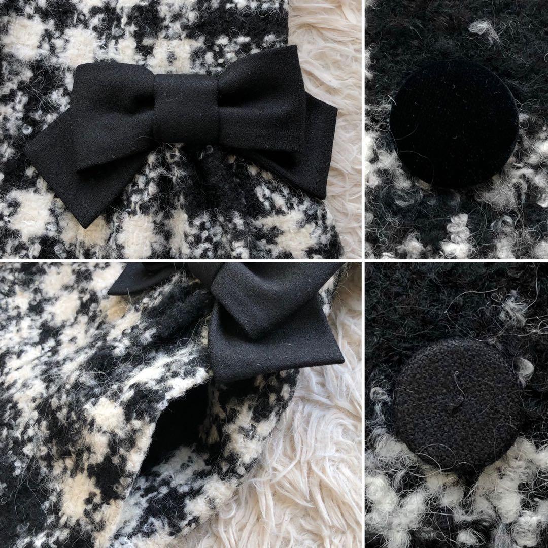 【現行 極美品】エムズグレイシー　ロングコート　黒　白　リボン　シャギー　ベロア