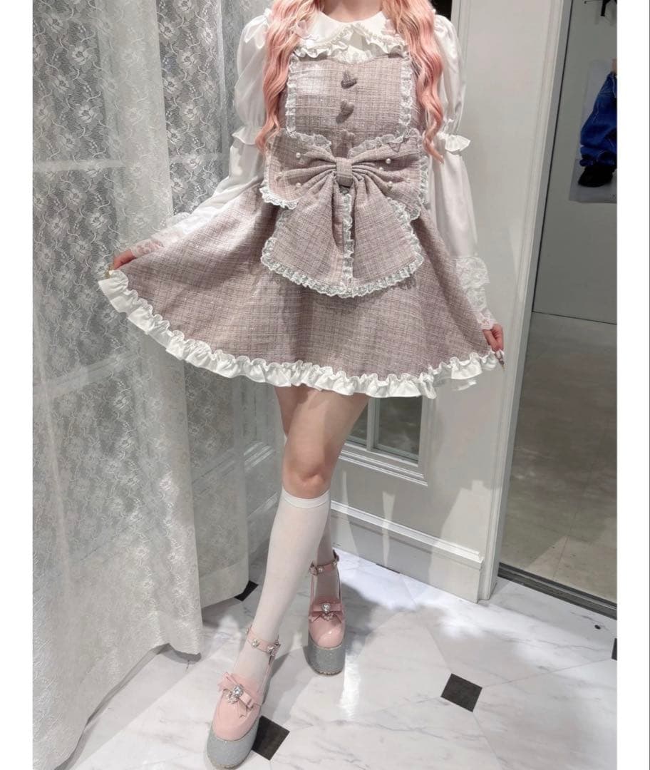 AnkRouje キラキラツイードお姫様ワンピース おリボン姫袖ブラウス2点st