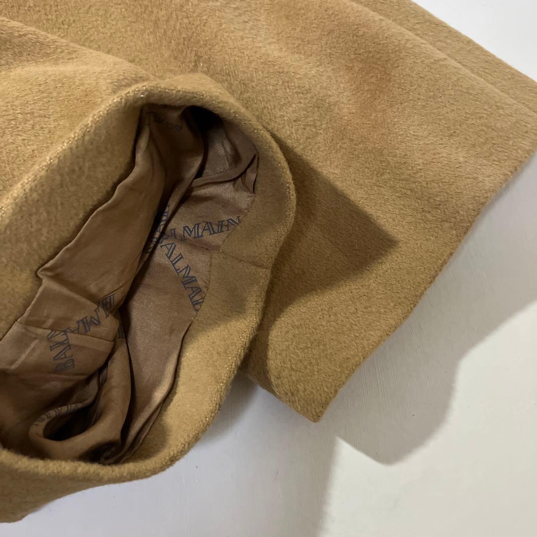 BALMAIN バルマン／アンゴラ　シルク　コート　ロングコート　キャメル