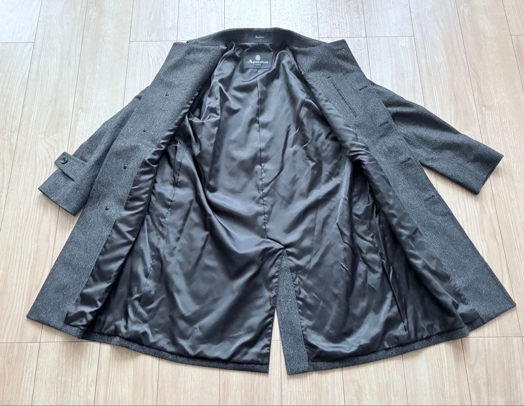 【限定】カシミヤ混 Aquascutumダークグレーコート L相当ヘリンボーン