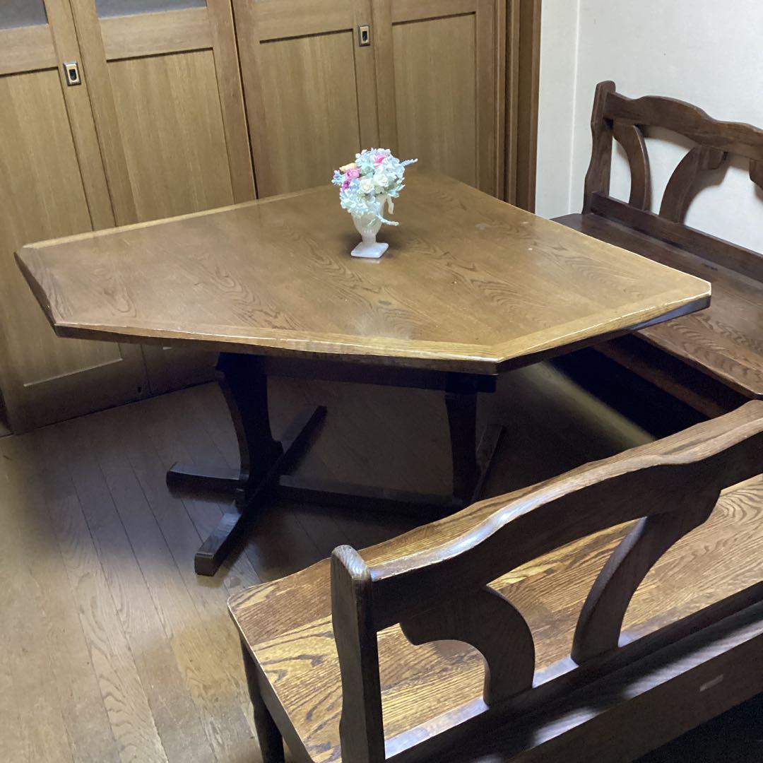 天然木単板　ダイニングテーブル　大型　変則五角形　5人向け