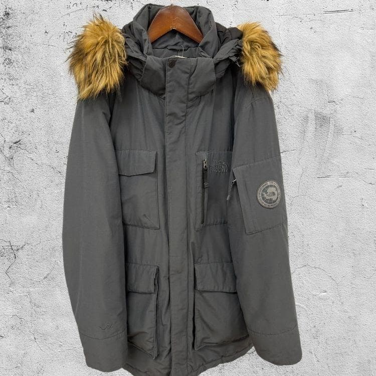 【難あり】ノースフェイス マクマード ダウンジャケット ファーフード グレー