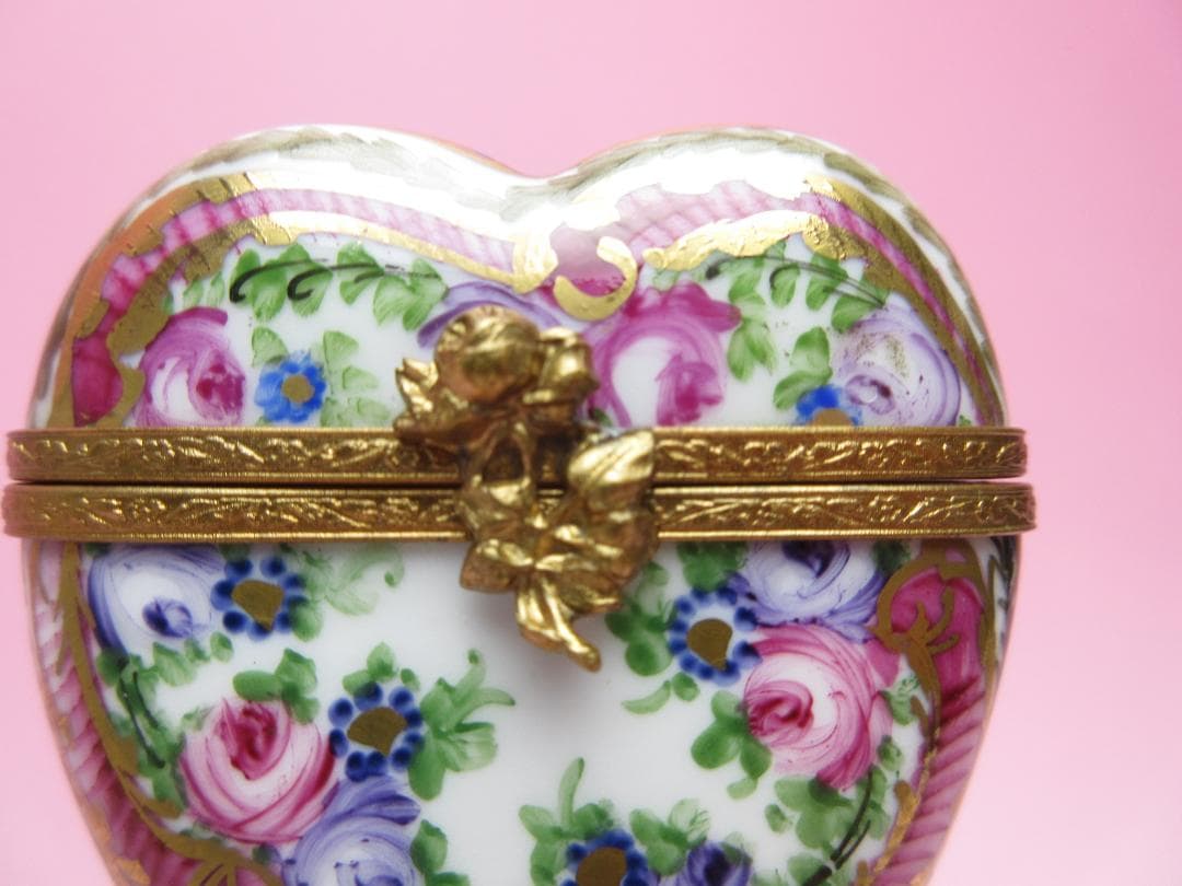 フランス アンティーク リモージュ 陶器 手描き薔薇模様 ピルケース