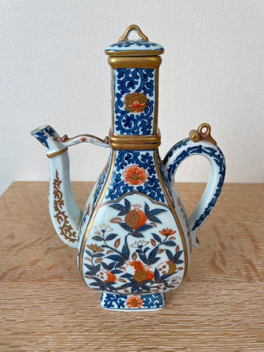 林九郎 2024 】有田焼 染錦牡丹 古伊万里様式 水注 水差し