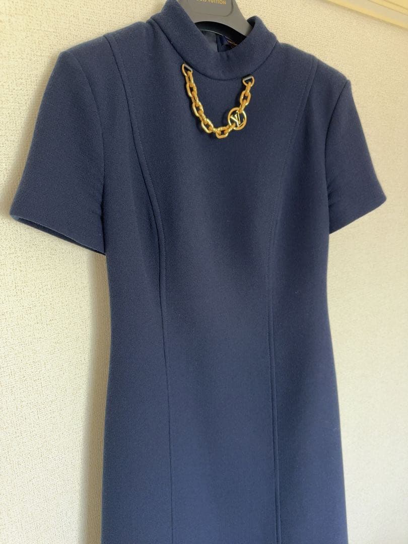 秋冬ワンピ ルイヴィトン ネイビー 半袖 ひざ丈ワンピース 38