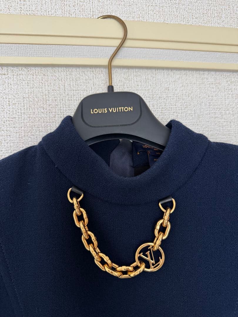 秋冬ワンピ ルイヴィトン ネイビー 半袖 ひざ丈ワンピース 38