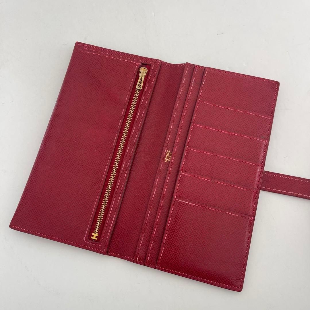 HERMES エルメス ベアンスフレ 長財布 F刻印 二つ折り レッド 赤