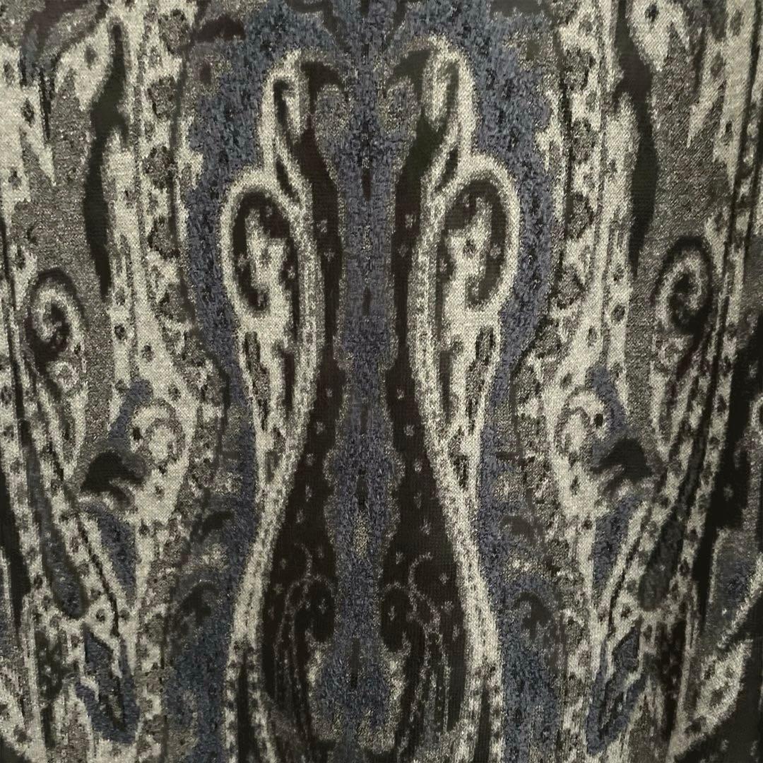 ETROエトロ ネイビー グレー 長袖ひざ丈ワンピース ニット ペイズリー 40