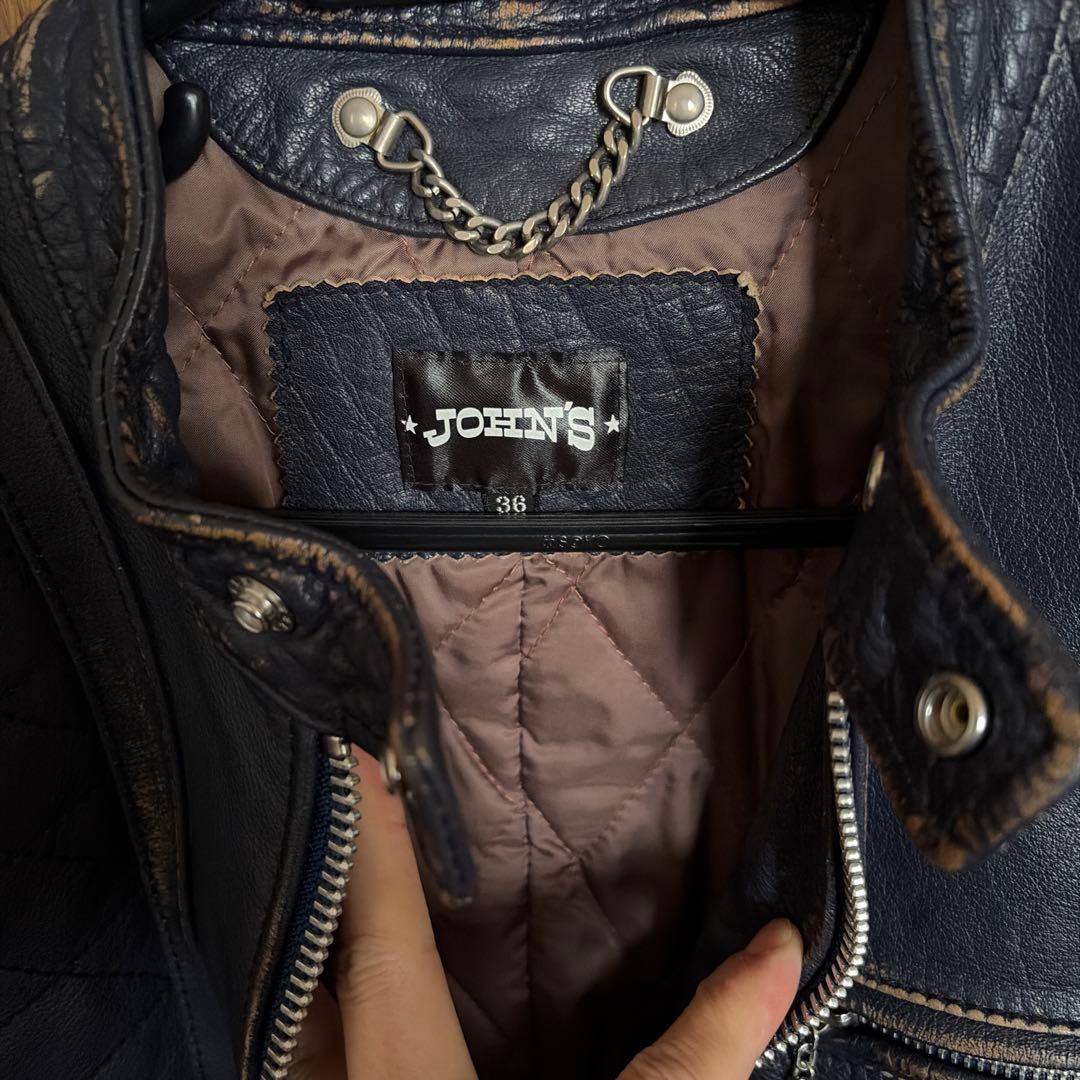 JOHN'S ネイビー シングルライダースジャケット