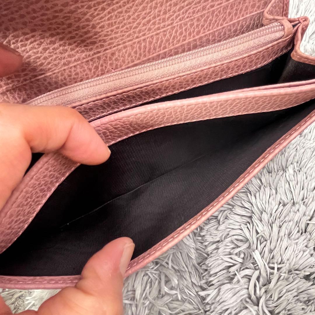 美品✨GUCCI スウィング　長財布　シボレザー　ピンクベージュ　レディース