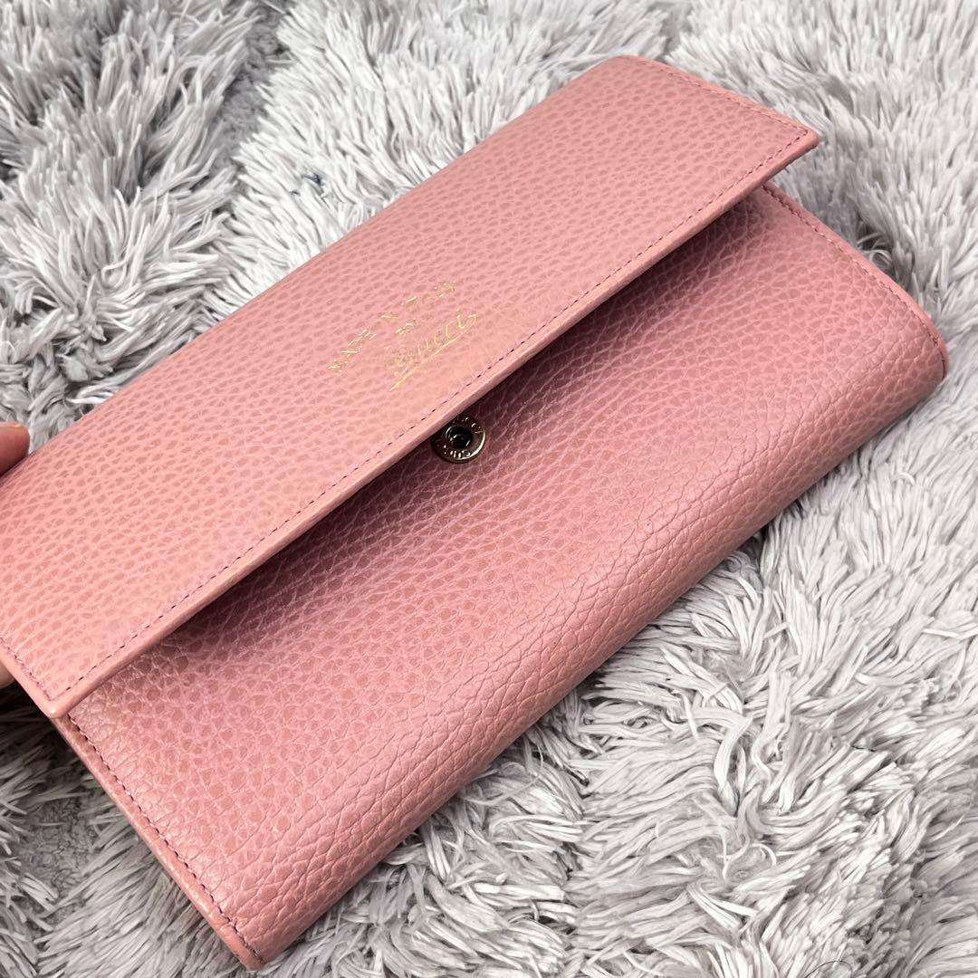 美品✨GUCCI スウィング　長財布　シボレザー　ピンクベージュ　レディース