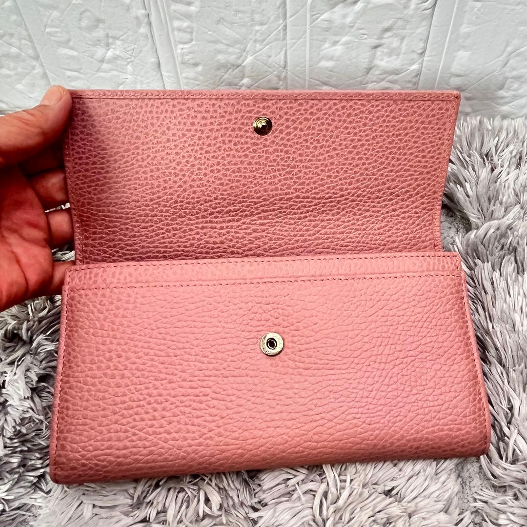 美品✨GUCCI スウィング　長財布　シボレザー　ピンクベージュ　レディース