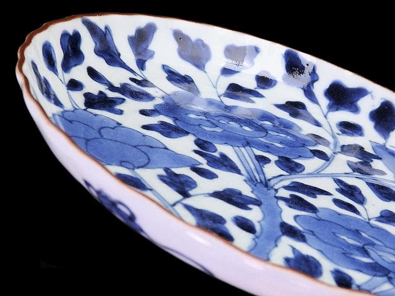 古伊万里 染付 牡丹に牡丹唐草の図 6寸皿 江戸期 F173AS-fbqu - メルカリ