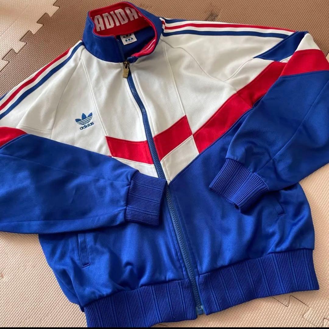 adidas ジップアップジャケット 青/白/赤