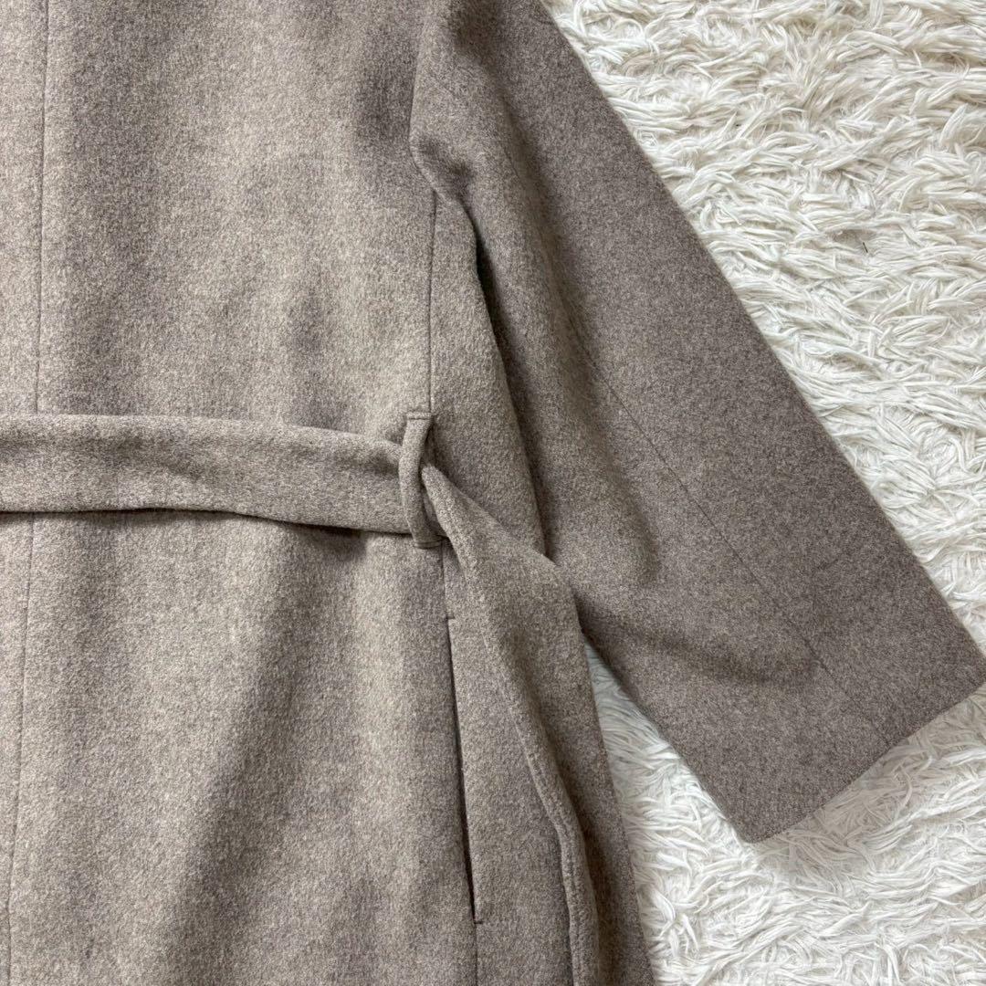 BEAUTY&YOUTH ビーバーノーカラーロングコート　ベルト付き