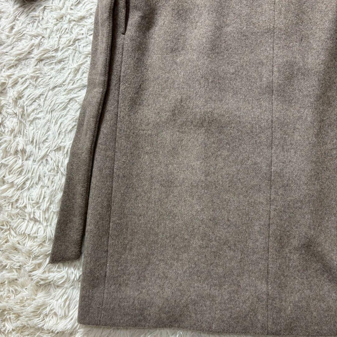 BEAUTY&YOUTH ビーバーノーカラーロングコート　ベルト付き