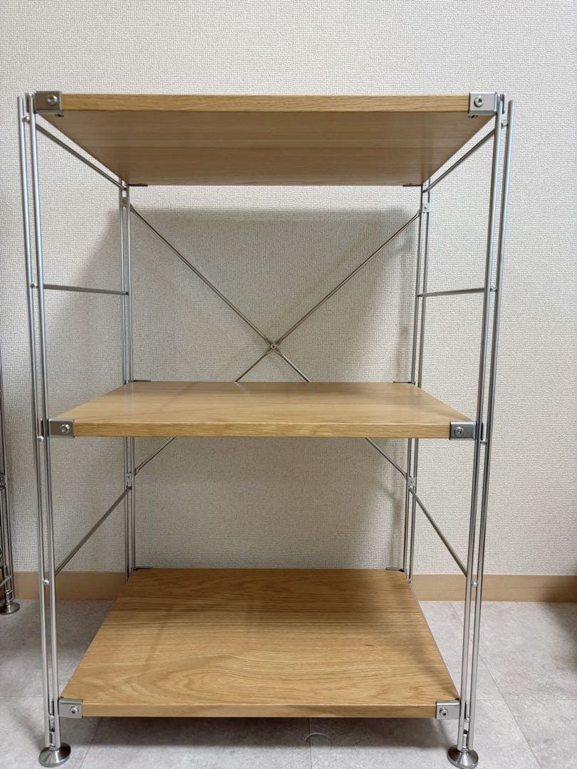 無印良品 MUJI ステンレスユニットシェルフ オーク材棚セット 3段 小 ステンレスユニットシェルフ オーク材棚セット ワイド 小 | 無印良品