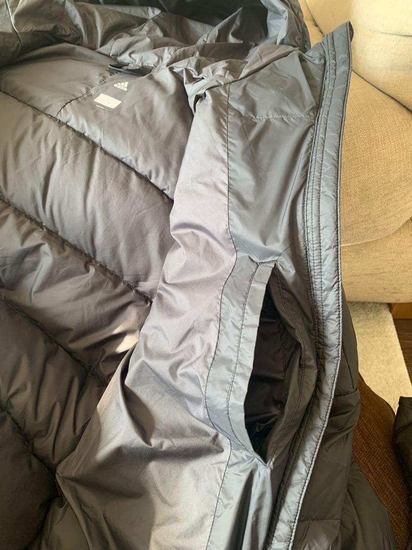 なーみadidas グレー ロング丈 ダウンジャケットEH3969 L