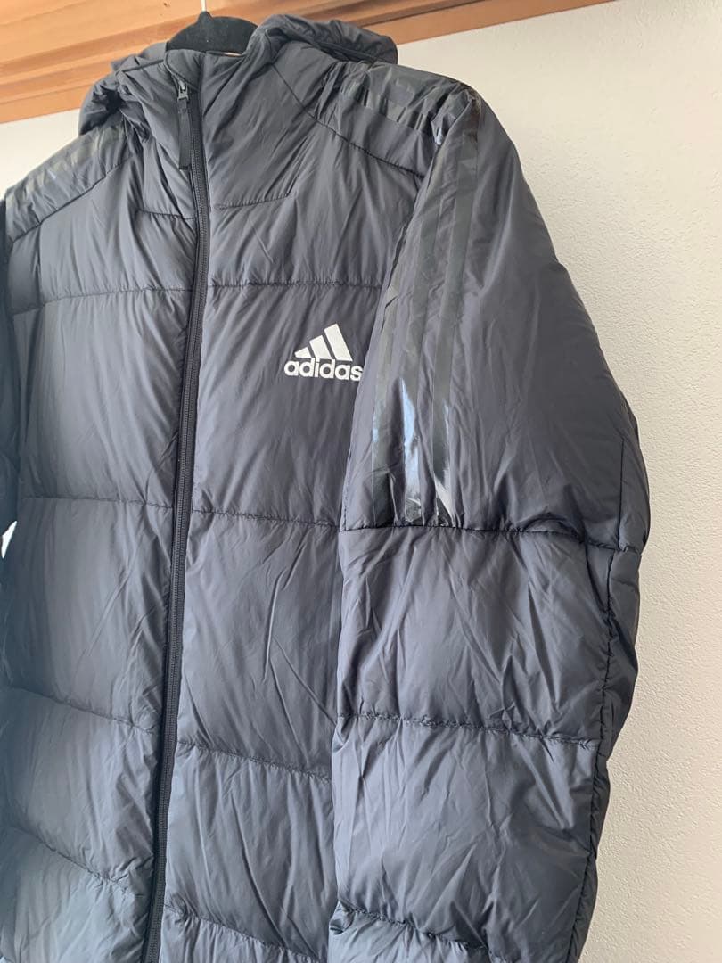 なーみadidas グレー ロング丈 ダウンジャケットEH3969 L