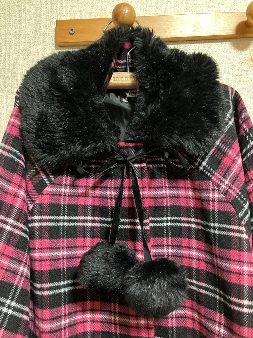 Ank Rouge アンクルージュ　ポンチョ　フェイクファー　ピンク　チェックM