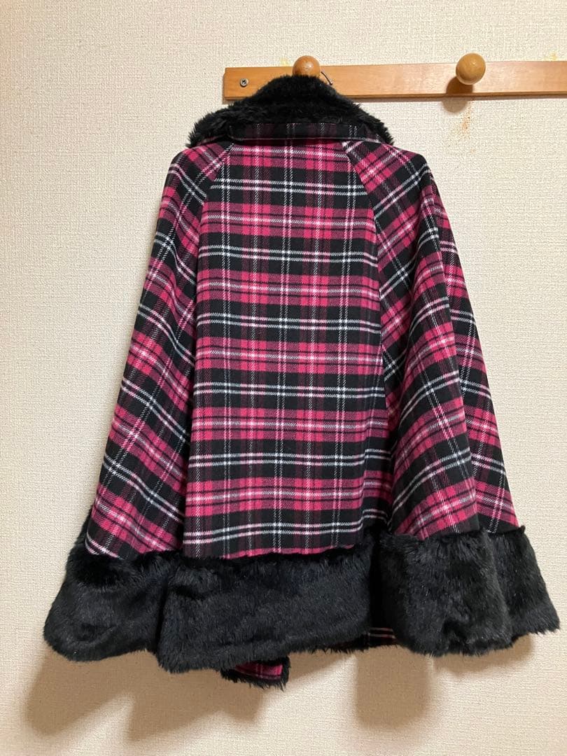 Ank Rouge アンクルージュ　ポンチョ　フェイクファー　ピンク　チェックM