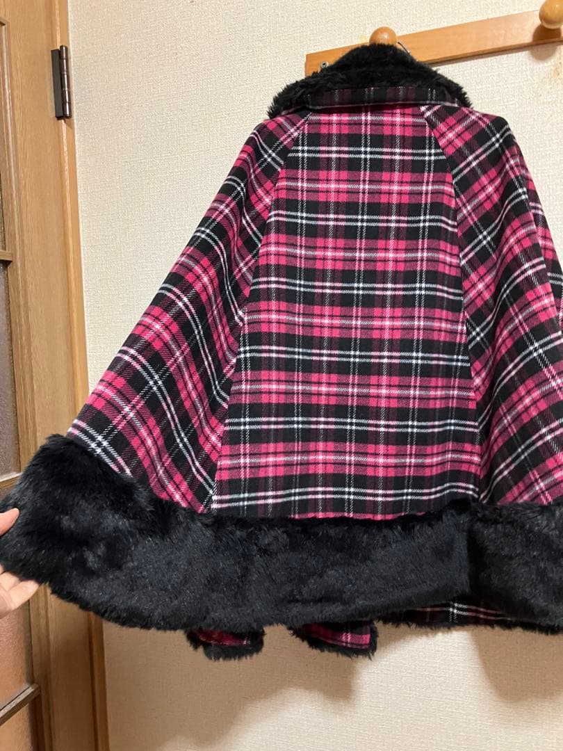 Ank Rouge アンクルージュ　ポンチョ　フェイクファー　ピンク　チェックM