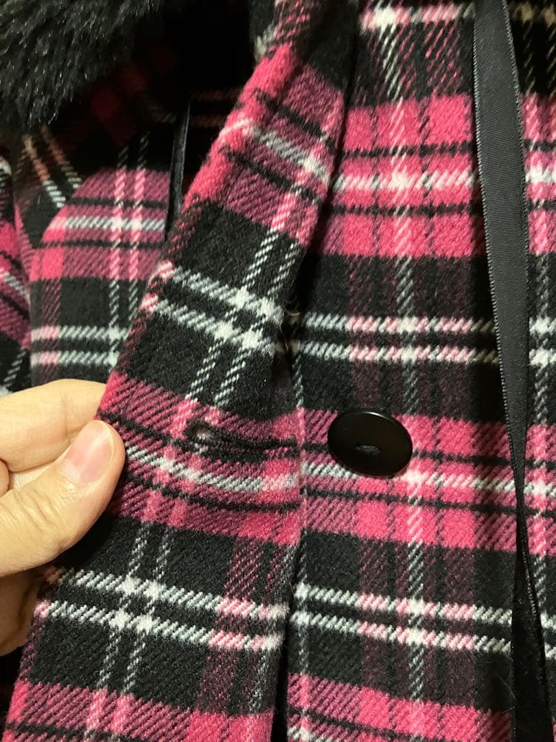 Ank Rouge アンクルージュ　ポンチョ　フェイクファー　ピンク　チェックM