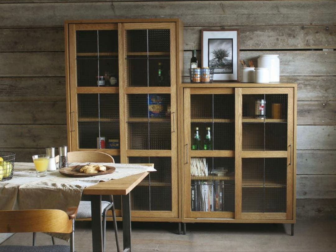 アデペシュ/カデル スライドガラスキャビネット ハイ /収納キャビネット