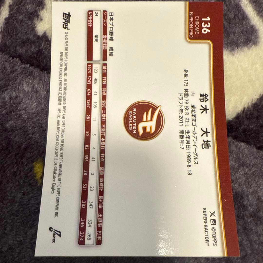 Topps Chrome NPB 楽天イーグルス 鈴木大地 1/1 ゴールド