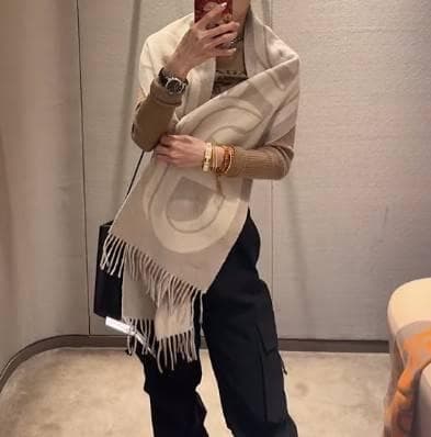 HERMES エルメス カシミヤマフラー マイヨン TGM ナチュラル ベージュ