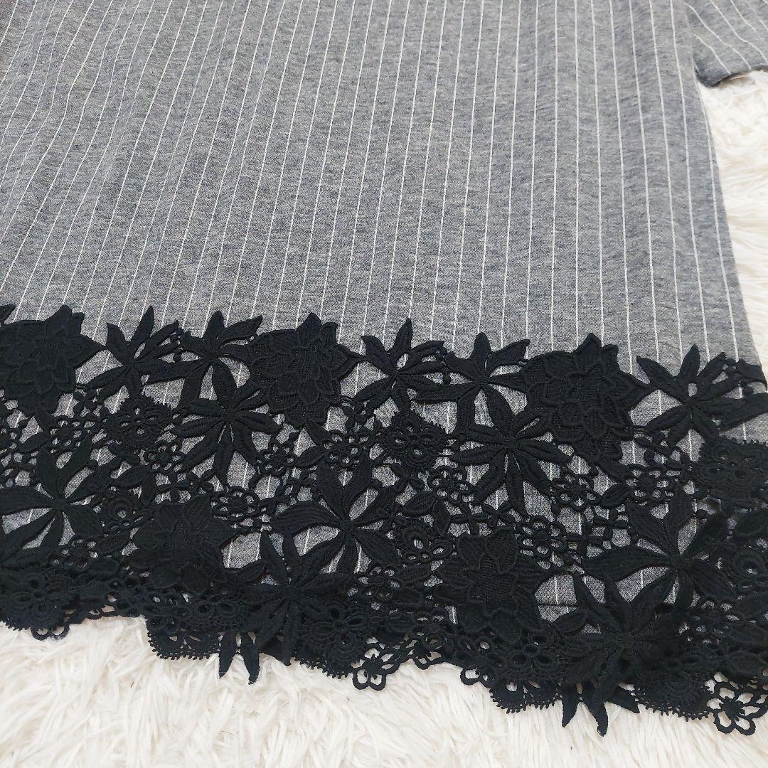 ローズティアラ 大きいサイズ 50 花柄 レース ストライプ ウール ワンピース