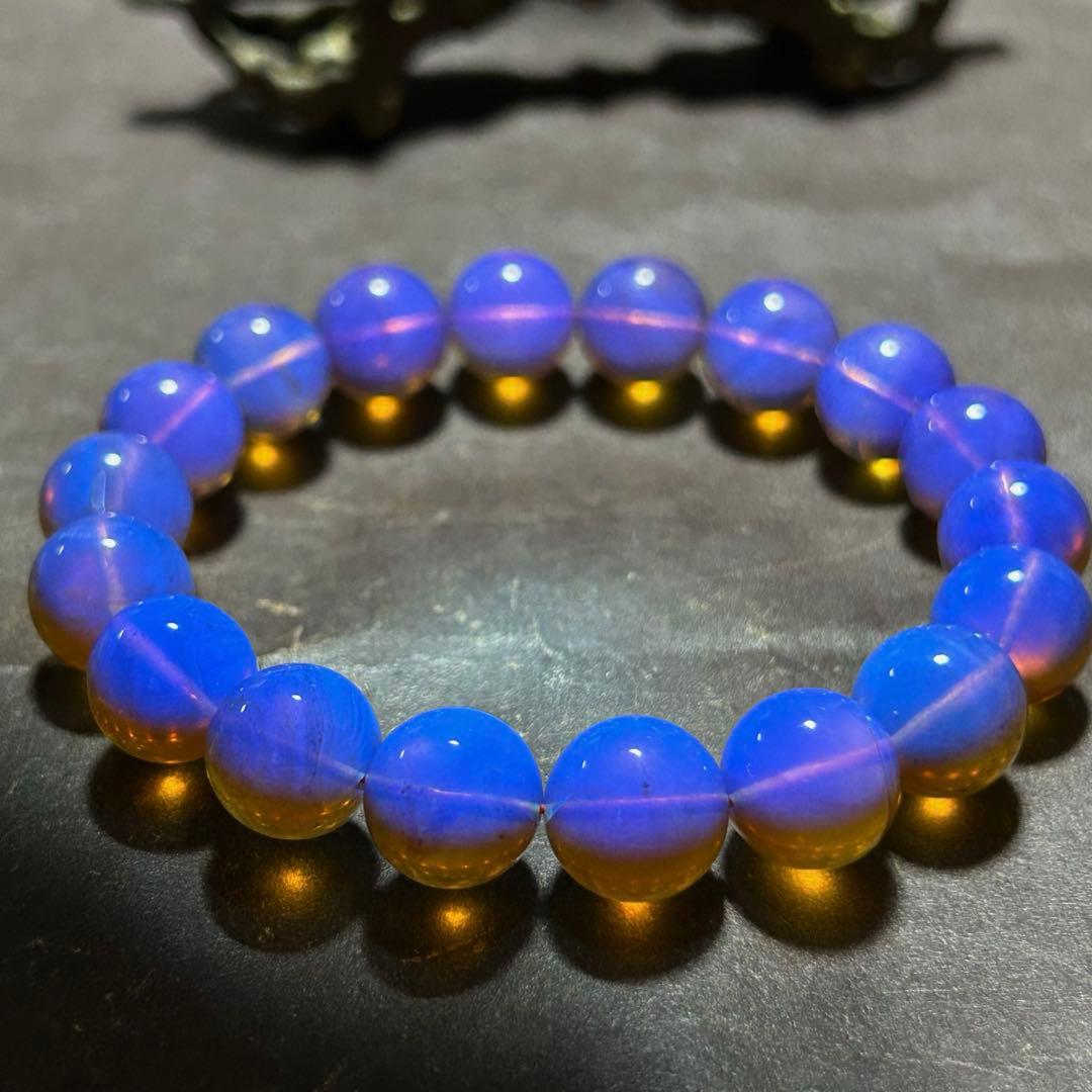 ☆別格高級品！来福良縁宝珠③！極美！琥珀　ブルー　アンバー　ブレス