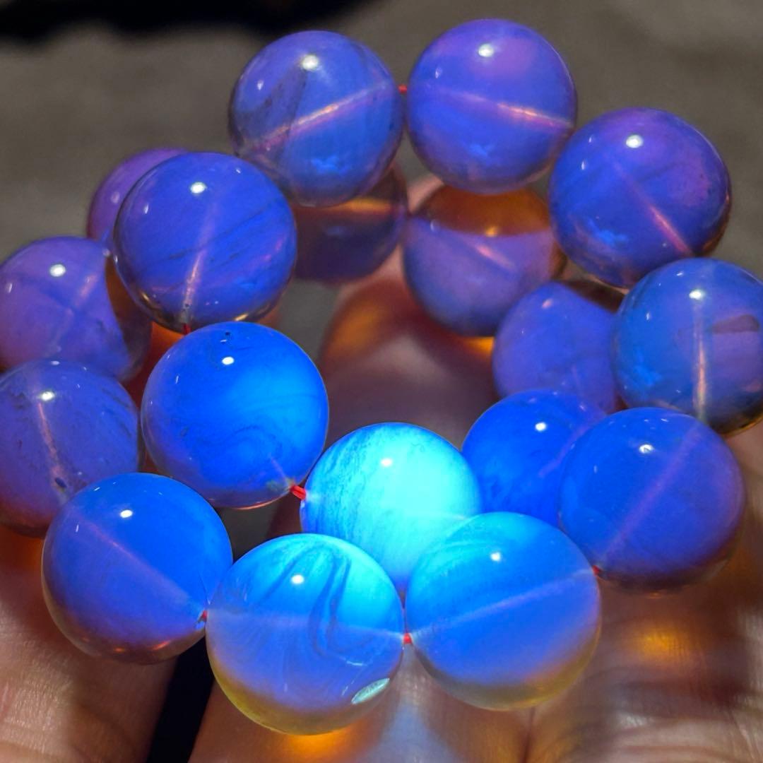 ☆別格高級品！来福良縁宝珠③！極美！琥珀　ブルー　アンバー　ブレス