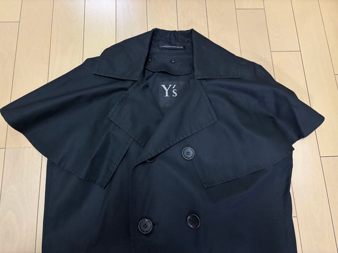 Y's ジレ　ベスト　ワンピース　トレンチコート　ケープ取り外し可　ブラック