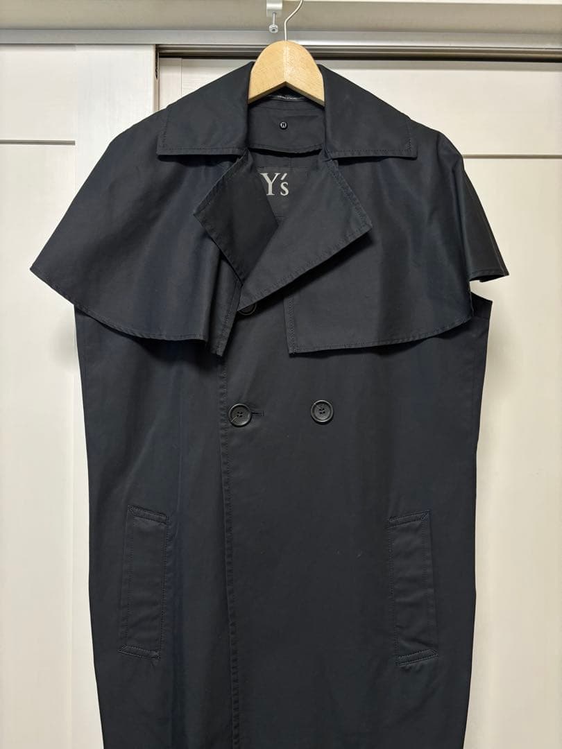 Y's ジレ　ベスト　ワンピース　トレンチコート　ケープ取り外し可　ブラック