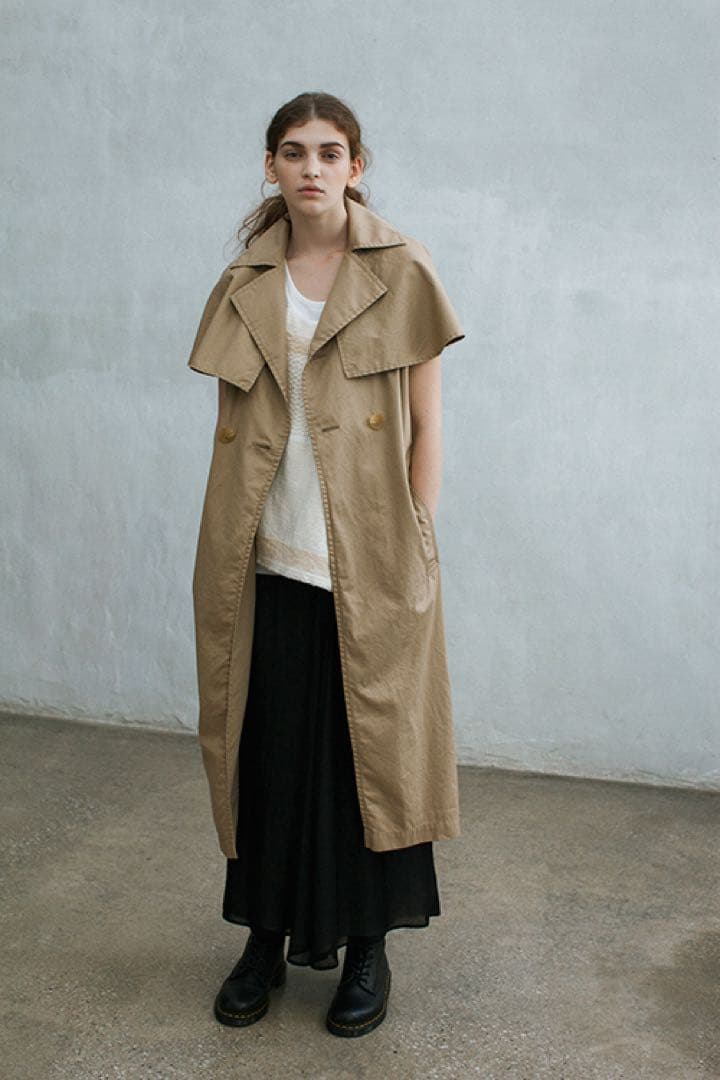 Y's ジレ　ベスト　ワンピース　トレンチコート　ケープ取り外し可　ブラック