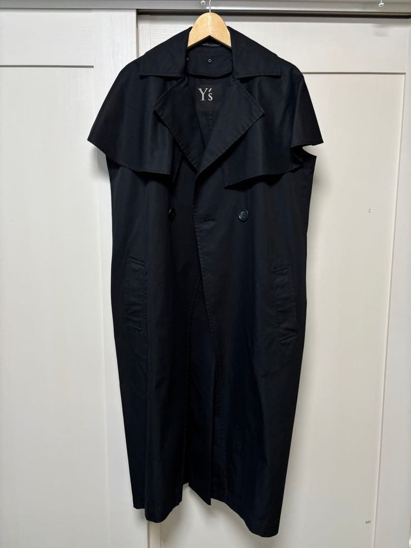 Y's ジレ　ベスト　ワンピース　トレンチコート　ケープ取り外し可　ブラック