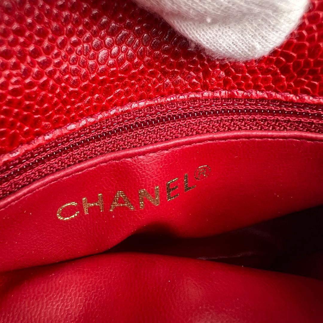 CHANEL シャネル キャビアスキン ウエストバッグ レッド A-9343