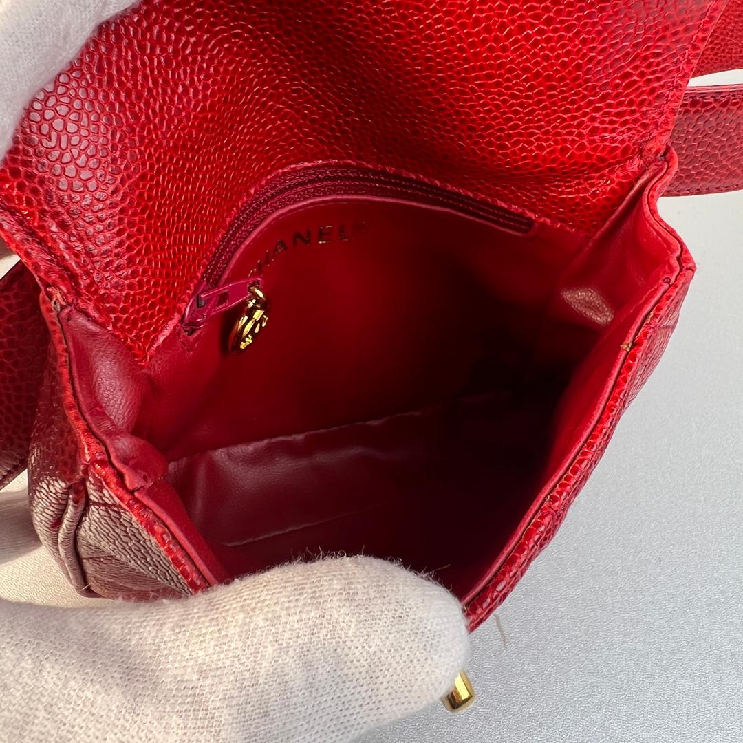 CHANEL シャネル キャビアスキン ウエストバッグ レッド A-9343