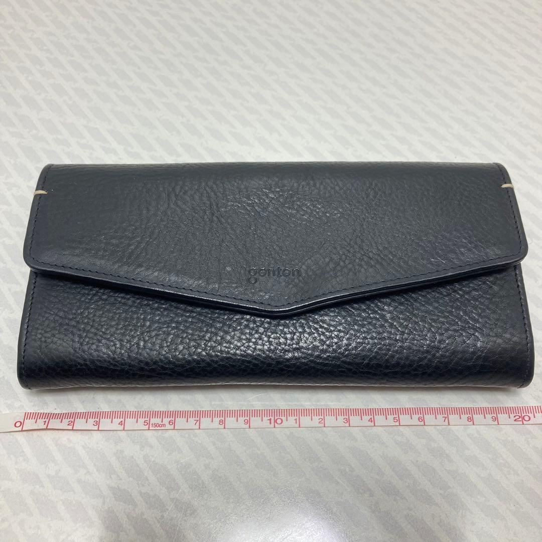 美品　ゲンテン　genten トスカ　ギャルソン　長財布　ネイビー ステッチ
