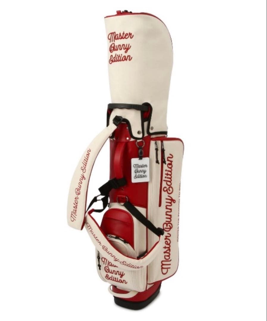 新品 パーリーゲイツ マスターバニー 帆布×合皮 スタンド式キャディバッグ 赤